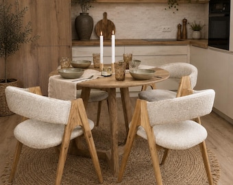 Modern Rustic Dining Chairs Wood Upholstered Beige Fabric Gift