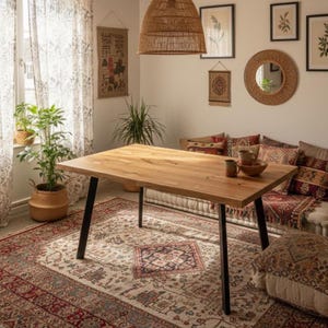 Folding Oak Dining Table, Solid Wood, Kitchen Table, Black Legs