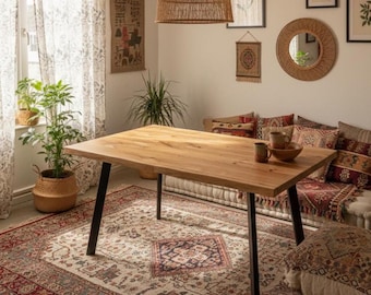 Folding Oak Dining, Solid Kitchen Table, Natural Black Legs