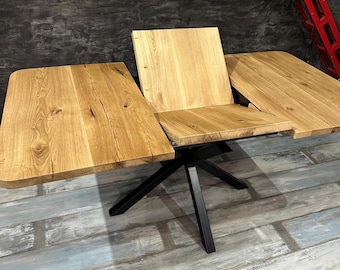 Extendable Dining Table in Solid European Oak Wood With Leaves - Seats 6-10, Kitchen Table