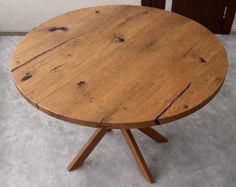 Round Kitchen Table with Leaf: Solid Wood, Brown Base, Gift for Home