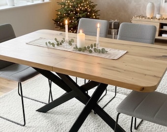 Extendable Oak Dining Table, Solid Wood, Wooden Kitchen Gift