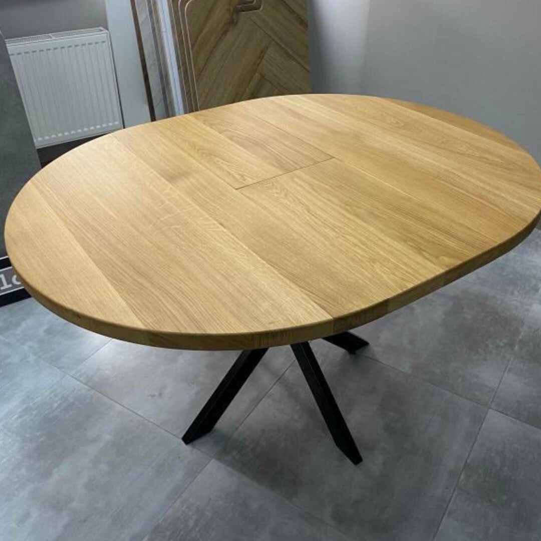Round Extendable Oak Dining Table: Custom Handmade Folding Farmhouse ...