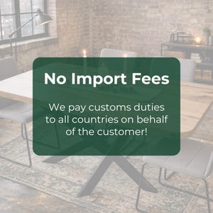 Peut inclure: Sc&egrave;ne de salle &agrave; manger avec une table en bois clair et une base gris fonc&eacute;, entour&eacute;e de chaises rembourr&eacute;es grises. L'image comprend du texte indiquant &laquo;&nbsp;Pas de frais d'importation&nbsp;&raquo; et que les droits de douane sont pay&eacute;s pour tous les pays.