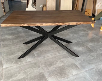 Live edge eettafel, eiken tafel, bureau, lofttafel, keukentafel, eettafel, transformatietafel, eettafel, meubels