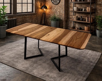 Folding Walnut Dining Table: Solid Wood Table with Metal Legs, Home Gift