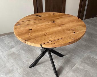Table de salle à manger ronde, table en chêne massif, bois naturel, cadeau moderne pour la maison