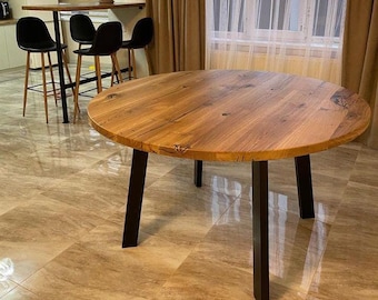 Extendable Solid Oak Dining Table: Drop Leaf Table with Metal Legs