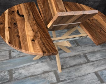 Extendable Walnut Dining Table: Solid Wood Table with Spider Legs
