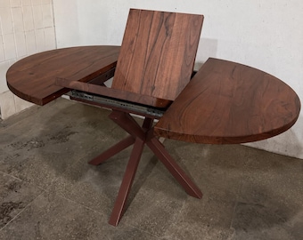 Table à manger ronde en noyer, à rallonge, bois massif, marron, cadeau pour la maison