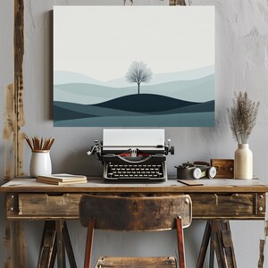 Minimalist Lone Tree Canvas Art  Tranquil Landscape with Simple Lines and Limited Color Palette