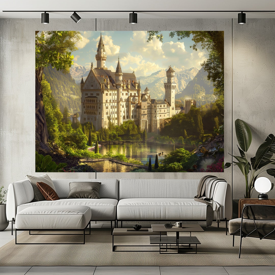 Fairy Tale Castle Canvas Wall Art Lush Gardens and Shimmering Moats - Etsy