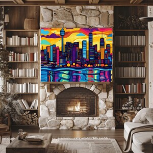 Pop Art Skyline Canvas Wall Art Vibrant Dusk Cityscape Print Bold Colorful Urban Decor image 5