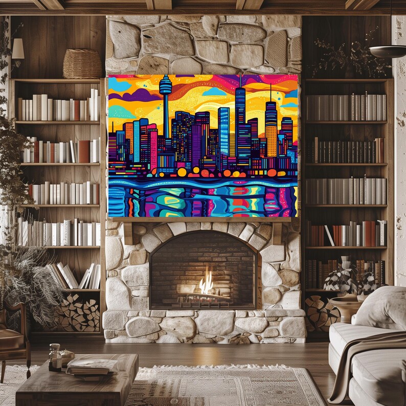 Pop Art Skyline Canvas Wall Art Vibrant Dusk Cityscape Print Bold Colorful Urban Decor image 5