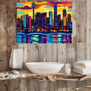 Pop Art Skyline Canvas Wall Art Vibrant Dusk Cityscape Print Bold Colorful Urban Decor image 4
