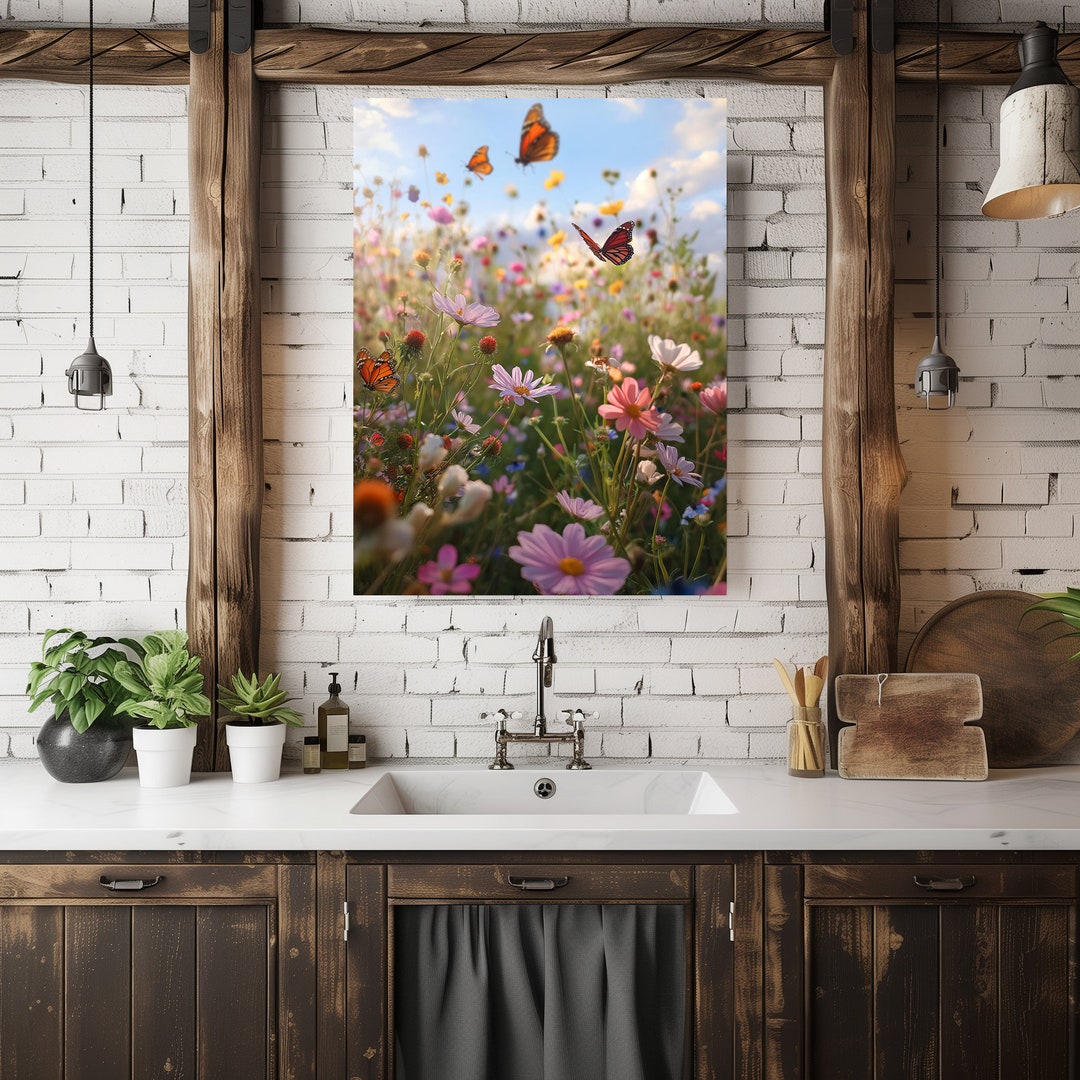 Wildflower Meadow Canvas Wall Art Butterflies and Bees Floral Nature