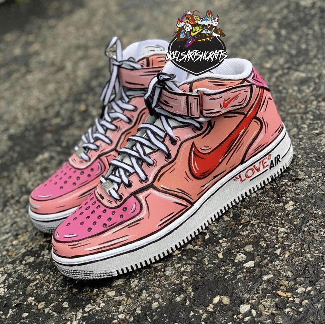 Custom Af1 Mids Custom Cartoon Pink Air Force 1's Mids, Custom Shoes, Art, Artwork ...