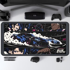 Anime Drift Car Desk Mat & Mouse Pad | Racing Gaming Mousepad, Japanese Car Culture Art, Street Racing Desk Setup, Car Enthusiast Gift