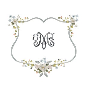 Custom Wedding Crest, Monogram Crest, Wedding Art, Watercolor Crest, Flower Crest