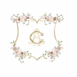 Herfst bloem bruiloft Crest, monogram Crest, bruiloft kunst, aquarel Crest, bloem Crest, aangepaste Crest