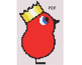 Duck Life 1 - Red with Crown - Digital Cross Stitch Pattern
