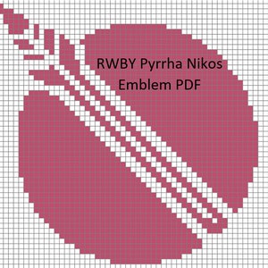 May include: A pink circle with three white stripes running diagonally across it. The text "RWBY Pyrrha Nikos Emblem PDF" is written above the circle.