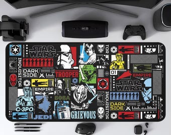 Star Wars Desk Mat & Mouse Pad: Dark Side Pop Art Collage Gaming Desk Setup