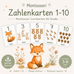 Montessori cijferkaarten 1-10 | Cijfers leren in de kleuterklas | Cijferwoorden en hoeveelheden herkennen | Flashcards voor kleuters | Direct te downloaden als PDF