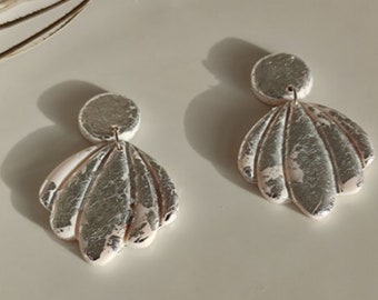 Grey White Shell Earrings