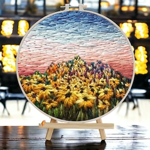 Landscape Embroidery Flowers Embroidery Design, Hand Embroidery,  Embroidery starter kit, Cross Stitch,Spring Design Floral  Hoop Art