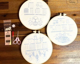 Dictionary Design Modern Embroidery Kit Set, Beginners Hand Vintage birds Cross Stitch, Easy Art Hoop Kit, Diy Starter Craft Kit