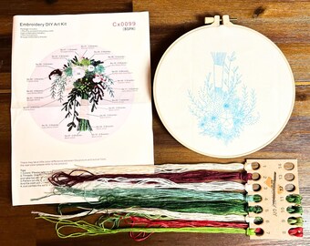 Botanische Blumen Stickerei Kit, Anfänger Hand Vintage Mädchen Kreuzstich, Easy Art Hoop Kit, Diy Starter Craft Kit für Erwachsene