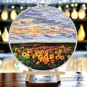 Landscape Embroidery Flowers Embroidery Design, Hand Embroidery,  Embroidery starter kit, Cross Stitch,Spring Design Floral Hoop Art