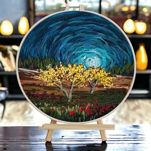 Landscape Embroidery Flowers Embroidery Design, Hand Embroidery,  Embroidery starter kit, Cross Stitch,Spring Design Floral, Hoop Art