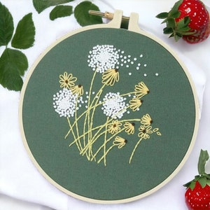 Diseño de bordado de flores, bordado a mano, kit de inicio de bordado, punto de cruz, diseño de primavera, patrón floral, arte del aro de bordado