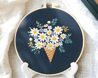 Flowers Pattern Embroidery Kit, Hand Embroidery, Needlework Kit For Beginners, Floreal Embroidery Kit Cross Stitch, Modern Art