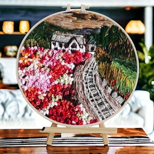 Landscape Embroidery Flowers Embroidery Design, Hand Embroidery,  Embroidery starter kit, Cross Stitch,Spring Design,Floral Hoop Art
