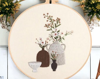 Flower vase pattern Embroidery Kit, Hand Embroidery, Needlework Kit For Beginners, Animal Embroidery Kit Cross Stitch