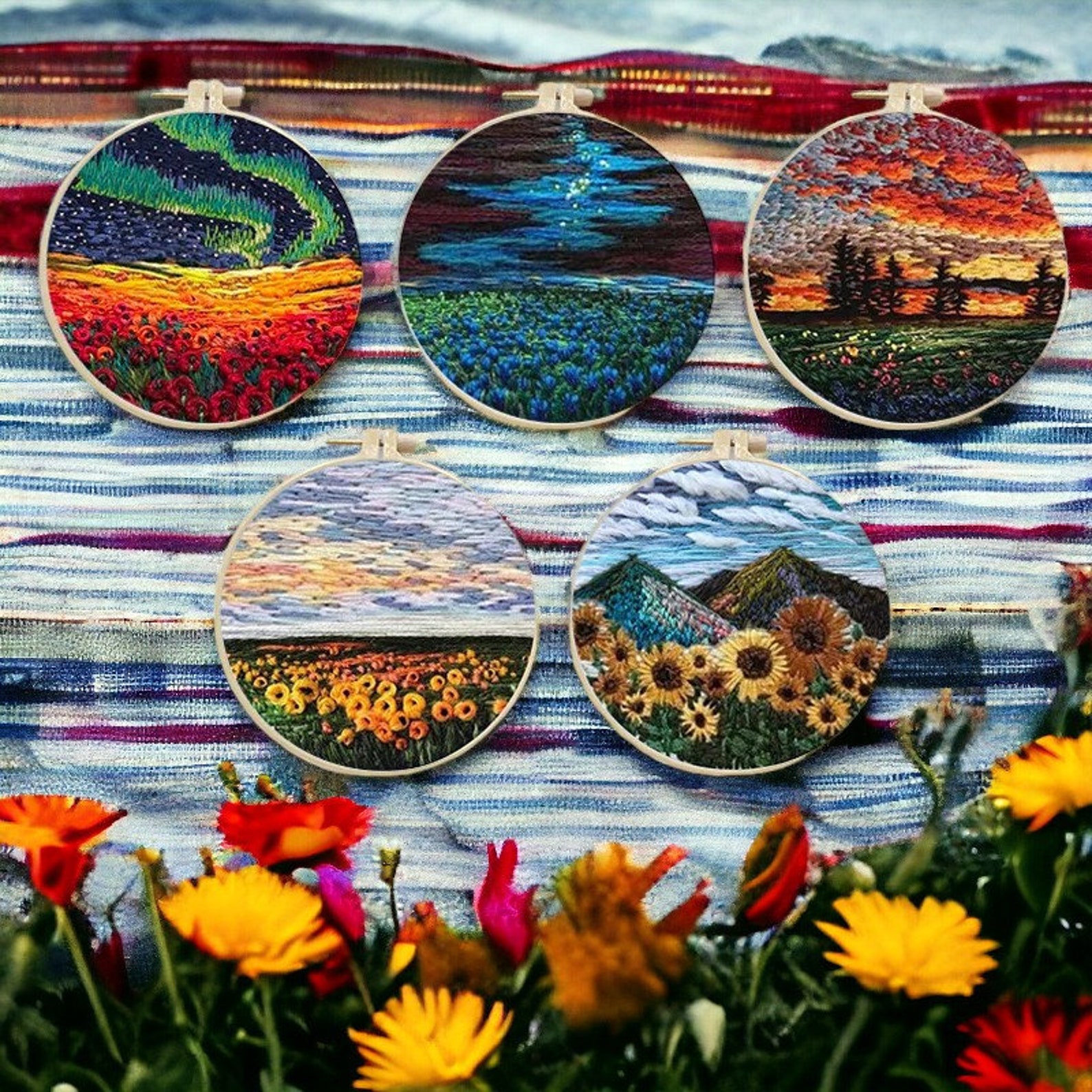 Landscape Embroidery Flowers Embroidery Design, Hand Embroidery ...
