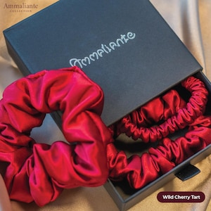 Mulberry Silk Scrunchie Set, 22 Momme with Three Pieces, Heart-Shaped Gift Box