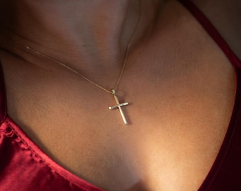14k Yellow Gold Cross Necklace Pendant: Minimalist Christian Jewelry