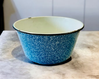 Authentic Vintage Sky Blue Spatterware Enamelware Bowl