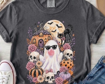 Cute Ghost Halloween Shirt, Spooky Season Tee, Vintage Halloween Shirt, Ghost Pumpkin Graphic Tee, Cute Spooky Shirt, Comfort Colors Tshirt