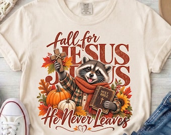 Fall for Jesus Shirt, Christian Fall Shirt, Raccoon Christian Tee, Comfort Colors Tshirt, Jesus Autumn Shirt, Christian Thanksgiving Tee