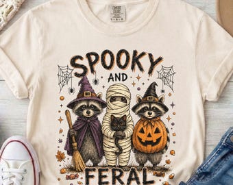 Spooky and Feral Raccoon Shirt, Halloween Raccoon Tee, Cute Spooky Animal Shirt, Vintage Halloween Graphic Tee, Comfort Colors Tshirt