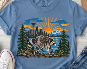 Wolf Sunset Landscape T-Shirt | City Skyline, Pine Trees, Mountain Scene, Comfort Colors Tshirt, Halloween Tshirt