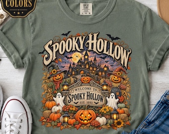 Spooky Hollow Shirt, Vintage Halloween Shirt, Haunted Village Tee, Pumpkin Halloween Shirt, Retro Spooky Season Tee, Halloween Graphic Shirt