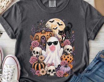 Cute Ghost Halloween Shirt, Spooky Season Tee, Vintage Halloween Shirt, Ghost Pumpkin Graphic Tee, Cute Spooky Shirt, Halloween Lover Gift
