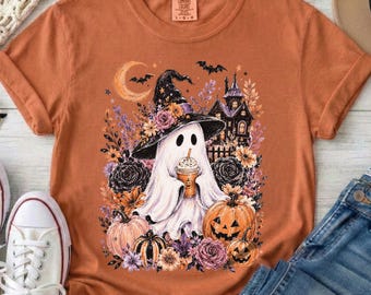 Ghost Witch Pumpkin Halloween T-shirt | Cute Spooky Haunted House Design, Comfort Colors Tshirt, Halloween Tshirt