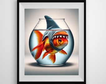 Goldfish Wall Art | Whimsical Fish Print | Unique Wall Decor | 'Goldshark: Dreaming Big' | Digital Download | Printable Art